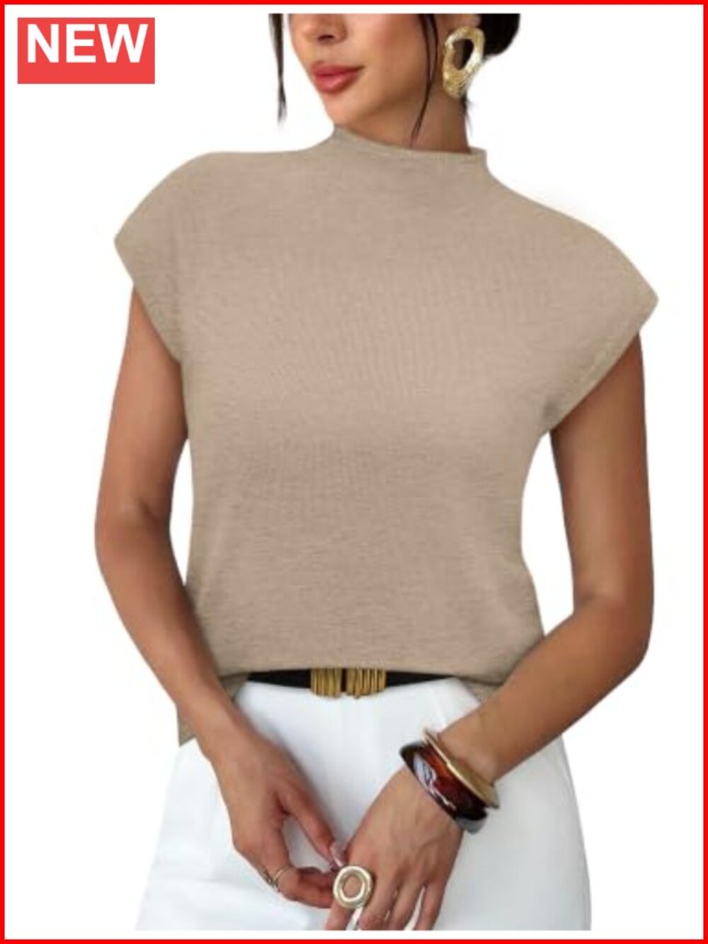 Womens Mock Neck Short Sleeve Knit Pullover Sweater Lightweight Summer Top